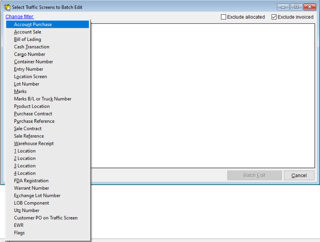 Choose a filter to use to list traffic screens.