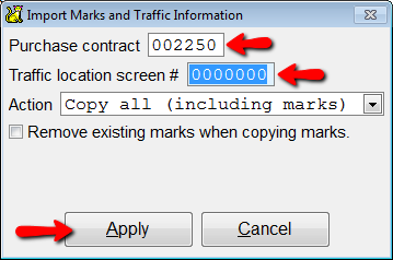 The import marks and traffic information box