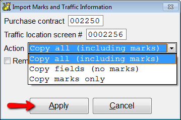 The import marks and traffic information box actions