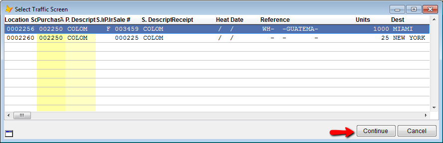 Select traffic screen