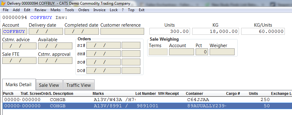 The delivery screen.