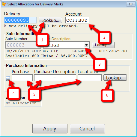 The allocation selection dialog