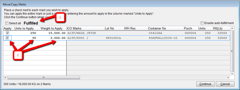 Using **Fulfill** to select the marks.