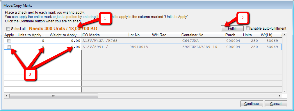 The marks selection dialog.