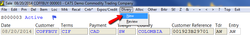 Select //Dlvery// then //New// from the menu.