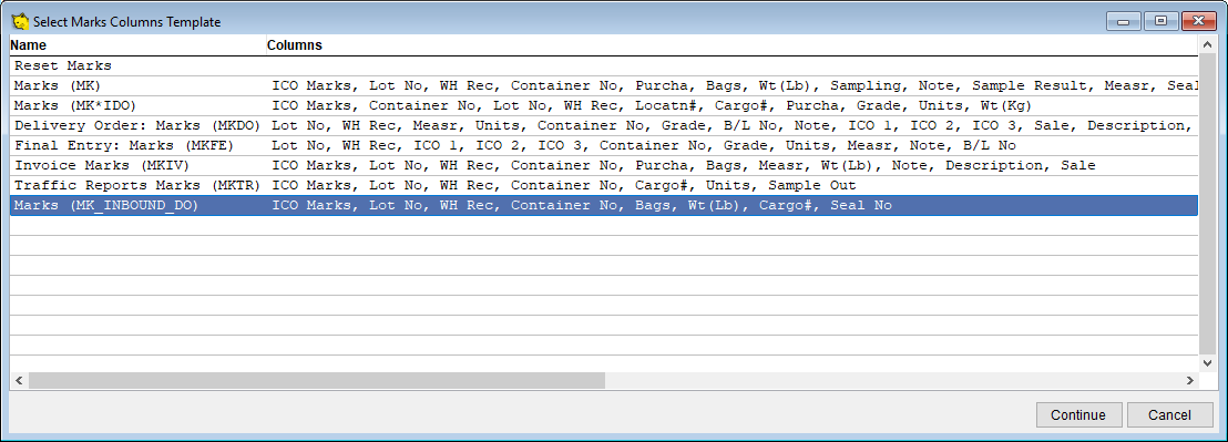 Marks column template