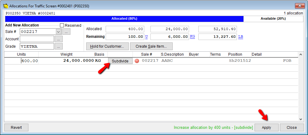 Click on Subdivide to change the method to Reserved.