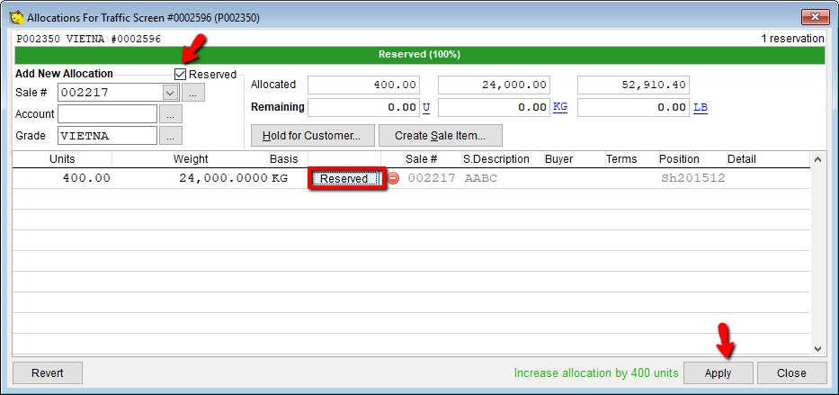 Click the check box next to Reserved.