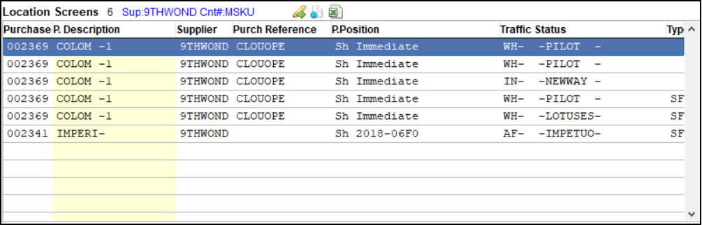List of matching traffic screens.