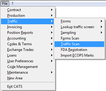 Traffic scan access menu