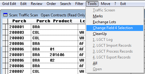 Change selection in field 4 on traffic scan