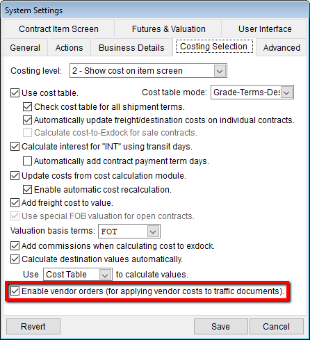 Enable system option