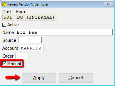 Checking the Manual box on a role.