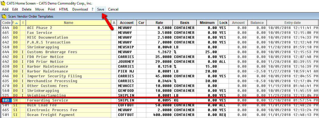 Vendor order template scan with added template