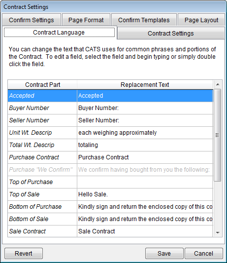 Contract Language
Settings