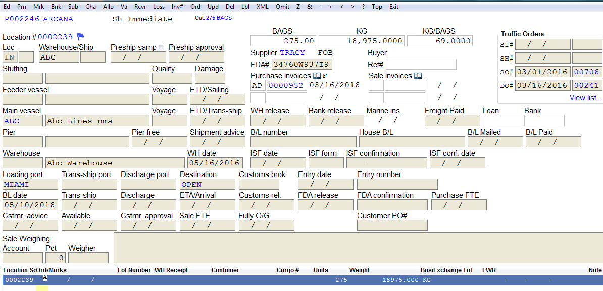 Contract Location Screen