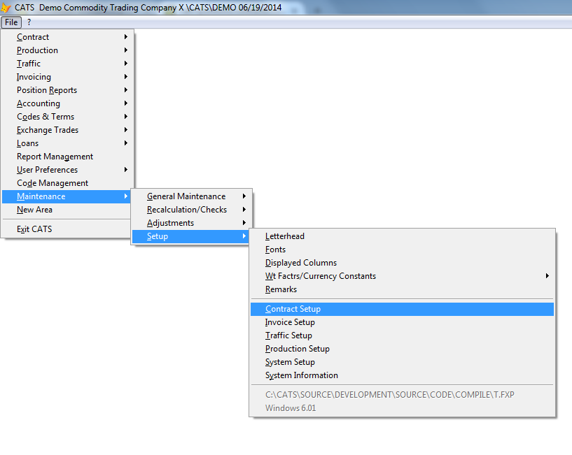 Accessing the Contract Setup Area