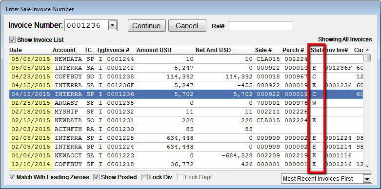 Review the status of any invoice in the system from the Invoice Chooser.