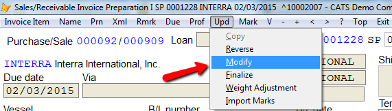 Use the Modify menu option to create a new invoice.