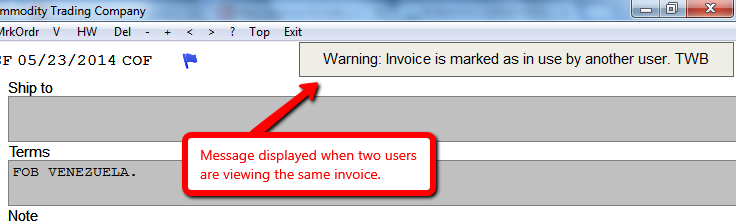 Invoice In Use By Another User Message