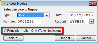 Uncheck the Info Only Box to Really Unpost an Invoice