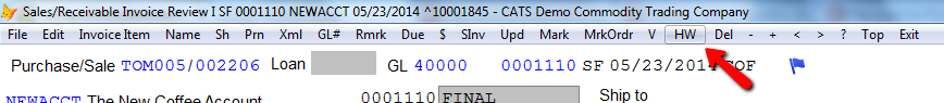 Select HW from the Toolbar to Hold the Invoice with your ID