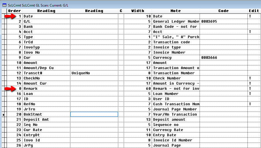 Ledger Scan Change Column Numbers