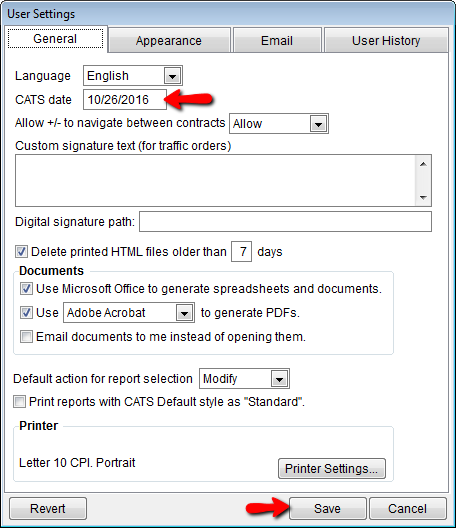 User settings to change date in CATS