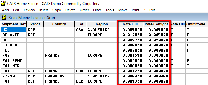 Scanning the Marine Insurance Rate table.