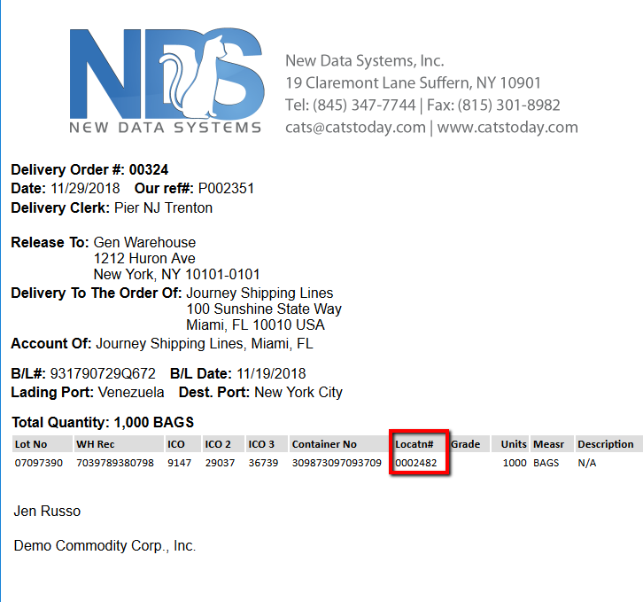 Delivery order with column added