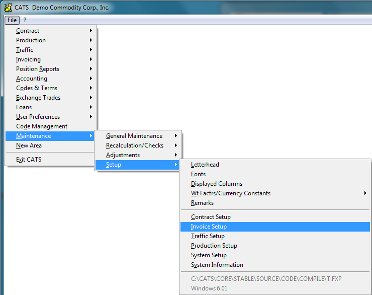 Accessing the Invoice Setup Area