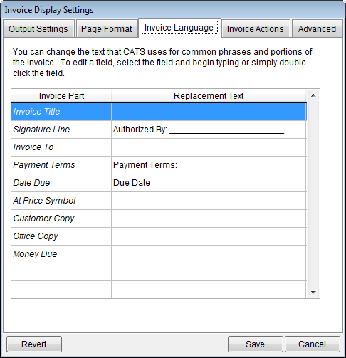 Invoice Language