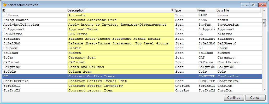 Select columns to edit.