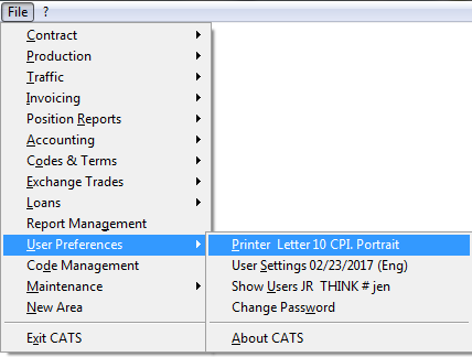 Printer settings access menu.