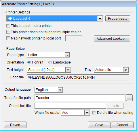 Add the alternate printer and then save.
