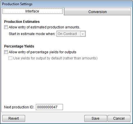 Production Settings Interface Tab