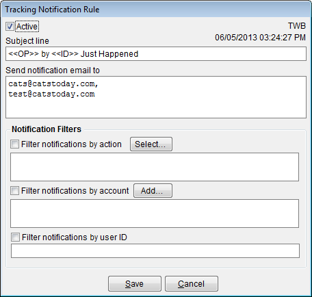 Specify the conditions for the email notification.