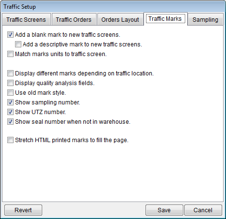 Traffic Mark Tab Settings