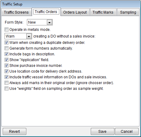 Traffic Order Tab Settings
