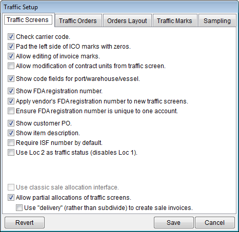 Traffic Screen Tab Settings