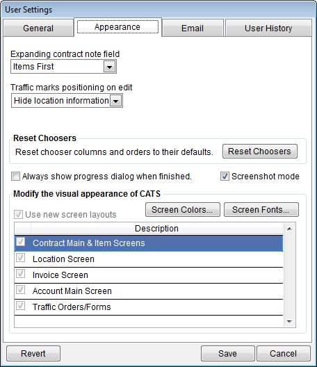 User Settings Appearance Tab