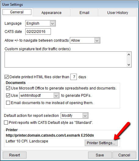 Click the Printer Settings button to open the printer options.